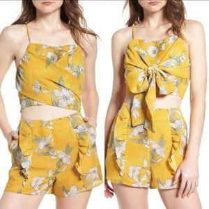 $68 J.O.A Quince Ruffle Floral High-Waisted Shorts